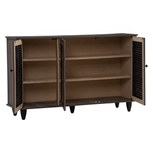 Meuble à chaussures minimaliste moderne en panneau stratifié, finition chêne, trois portes, rangement pour entrée, organisateur de chaussures - Product Image 2