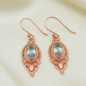Pendientes Colgantes de Plata de Ley 925 con Topacio Azul Hechos a Mano, Joyería Tribal Vintage Boho, Chapados en Oro Rosa y Oro Amarillo, Regalo para Mujer - Product Image 2