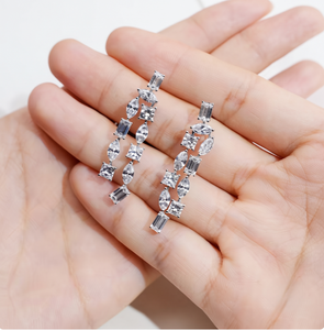 Women's 18K White Gold Mixed Cut Lab Grown <b>Dangle</b> <b>Diamond</b> <b>Earrings</b> IGI Certified Classic Style Wedding Jewelry Wholesale Price - Product Image 2