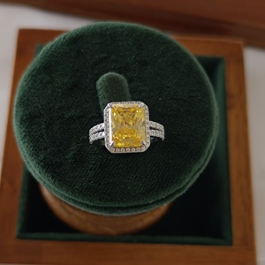 Yellow Color Geometric Diamond Halo Cubic Zirconia Engagement <b>Ring</b> Women Daily Luxury Gift - Product Image 5