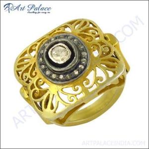 Fret Work Designer Anillo de plata con diamantes chapados en oro Anillos victorianos de diamantes Anillos victorianos elegantes - Product Image 1