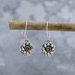 Natural Citrine 925 Sterling <b>Silver</b> Sunflower Dangle Drop <b>Earrings</b> Vintage Daisy Gemstone Drop <b>Earrings</b> for <b>Women</b> - Product Image 1