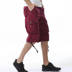 Shorts cargo bordeaux pour homme, taille mi-haute, élastique, respirant, style bermuda décontracté, avec plusieurs poches, couleur unie, tissu en coton - Product Image 6