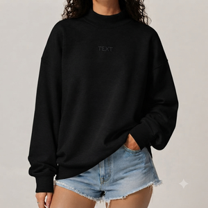 เสื้อสเวตเชิ้ตโอเวอร์ไซส์สีดำ คอเต่า แขนยาว ผ้าฝ้ายถัก 100% สีพื้น พิมพ์ลายตัวอักษร ระบายอากาศได้ดี เหมาะสำหรับฤดูหนาว สำหรับผู้หญิง - Product Image 1