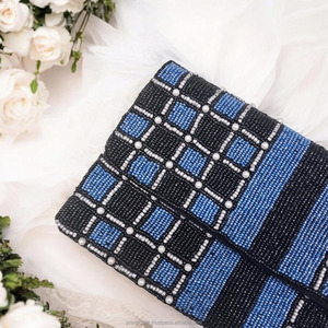 Bolso de Mano de Lujo con Cuentas Bordadas, Negro y Azul, Geométrico, con Perlas, Hecho a Mano, para Fiesta de Noche, Boda, Novia, Personalizado y Elegante - Product Image 2