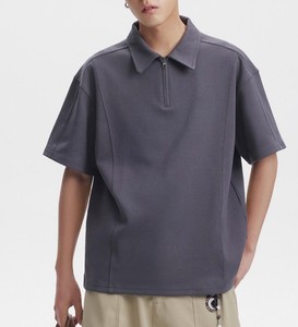 Polo à manches courtes en tricot uni pour homme avec fermeture éclair, style décontracté, longueur normale - Product Image 1