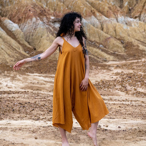 Combinaison en coton style bohème, pantalon large, combinaison décontractée pour les vacances à la plage, à porter tous les jours, combinaison sans manches - Product Image 1