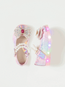 Zapatos de Vestir LED Coreanos OZKIZ para Niñas de 2 a 7 Años, Diseño Sólido con Decoración de Lazo, Moda Infantil al por Mayor para Primavera/Otoño - Product Image 1