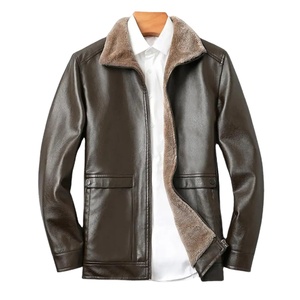 แจ็คเก็ตหนังแท้สำหรับผู้ชายแจ็คเก็ตหนังแท้มีปกมีกระเป๋าข้างผ้ากำมะหยี่กันลมสำหรับนักขี่จักรยานฤดูหนาว - Product Image 1