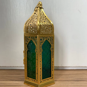 โคมไฟรอมฎอนดีไซน์ใหม่ โคมไฟโลหะรูปหกเหลี่ยม ตกแต่งเทศกาล พร้อมกระจกหลากสี - Product Image 2