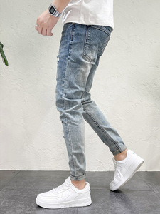 Hot Selling High Quality Stretchy Denim <b>Jeans</b> for <b>Men</b> Stylish Tapered Skinny <b>Jeans</b> <b>Ripped</b> Hole Designer Trousers <b>Jeans</b> - Product Image 5