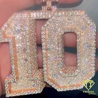 Pendentif initial en diamant de laboratoire de qualité supérieure avec 10 pierres de diamant, collier lettre entièrement serti en argent sterling 925