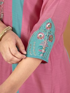 Conjunto de Salwar Kameez y Palazzo para Mujer, Color Rosa Turquesa, Bordado, en Tela Chanderi, con Dupatta, Ropa Étnica Tradicional, Sin Arrugas - Product Image 6