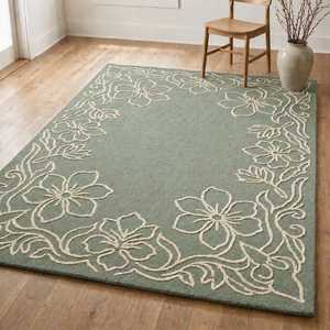 Tapis rectangulaire floral beige crème à poils moyens, antidérapant, pour salon - Product Image 4