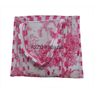 Handmade Cotton Quilted Large <b>Long</b> Handle Shoulder Tote <b>Bag</b> Women Eco Friendly Indian Bohemian Groceries Carry Striped <b>Bags</b> - Product Image 6