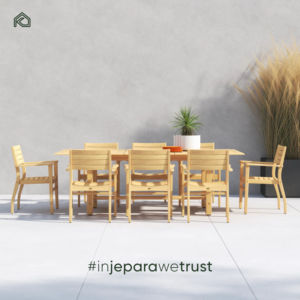 Ensemble de salle à manger moderne en teck de qualité supérieure, 6 à 10 places, table extensible, chaises empilables, résistant à l'eau, écologique, pour hôtel - Product Image 1