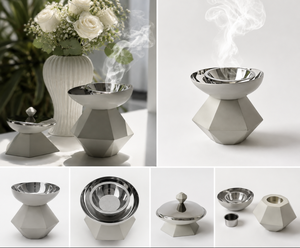 Brûleur à Bakhoor en métal géométrique moderne avec couvercle, brûleur d'encens décoratif pour la maison, le bureau et la décoration du salon - Product Image 4