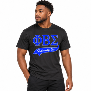 Phi Beta Sigma <b>Black</b> <b>Mens</b> Casual T <b>Shirt</b> with Royal Blue White Greek Letter Fraternity Inc Graphic Print <b>Short</b> <b>Sleeve</b> Crew Neck - Product Image 1