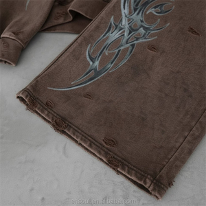 Ensemble streetwear oversize personnalisé en tissu doux, marron vieilli, avec sweat à capuche zippé et pantalon de survêtement évasé, finition délavée à l'acide - Product Image 4