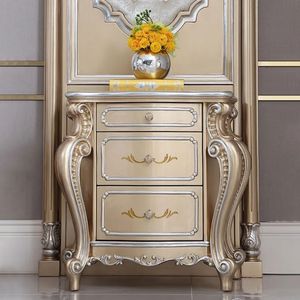 Oferta Especial: Juego de Dormitorio de Lujo Clásico en Blanco, Dorado y Azul, Cama Tapizada, Muebles Elegantes de Estilo Real para Hotel, Diseño Personalizado - Product Image 3