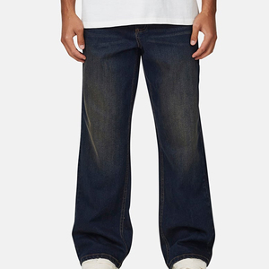 Men's Dark Wash Straight-Leg Denim Jeans Midweight Cotton Casual Fit Regular Waist Autumn Style - Product Image 1