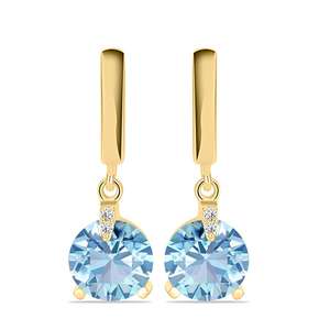 Pendientes de barra solitarios de oro macizo de 14k con diamante de laboratorio y aguamarina de corte redondo, diseño vintage, para mujer, ideales para fiestas o regalos - Product Image 1