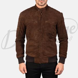 Blouson Bomber de Luxe en Daim Cacao Foncé pour Homme, Veste Minimaliste Sans Col, Manteau en Cuir Véritable de Chèvre, Vente en Gros - Product Image 5