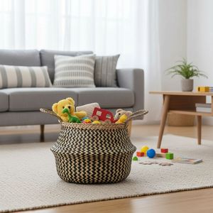 Handwoven Seagrass Belly <b>Basket</b> Natural Foldable Storage <b>Basket</b> <b>for</b> Laundry <b>Plant</b> Home Decoration and Organizer - Product Image 4