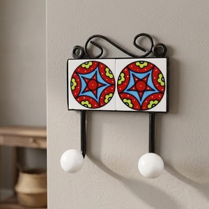 Beads Art - Gancho multifunción retro de cerámica para montar en la pared con diseño de estrella, 2 ganchos, perchero decorativo hecho a mano - Product Image 3