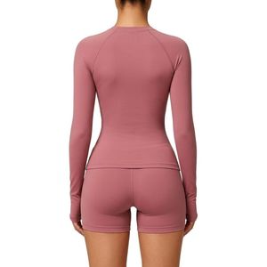 Mauve <b>Pink</b> Ultra Soft Yoga <b>Tops</b> <b>Long</b> <b>Sleeve</b> Round Neck Superior Quality Nylon Spandex Dry Fit Sweat Absorbing Sport <b>Tops</b> - Product Image 3