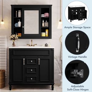 Mobile Bagno Moderno da 90 cm con Specchio Nero, Lavabo Integrato, 2 Ante a Chiusura Ammortizzata e 2 Cassetti - Soluzione Salvaspazio - Product Image 5