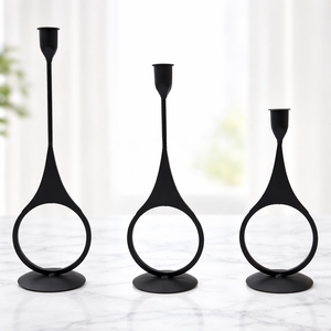 Modern Casted Candle Holders Set metal taper candle stand matte <b>black</b> candle stand set of 3 pcs cast iron & Aluminium decor - Product Image 1