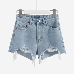 Shorts en jean pour femmes, décontractés, coupe ample, taille élastique, jambe large, grande taille, mode féminine - Product Image 1
