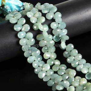 Perles d'aquamarine naturelle, forme poire, facettées, 8x11-9x12 mm, perles de pierres précieuses aquamarine briolette, en vrac, pour la création de bijoux. - Product Image 2
