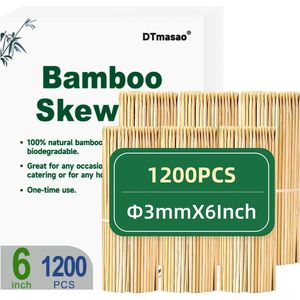1200pcs 6-Inch Bamboo Skewers Wooden <b>BBQ</b> Accessories for Appetisers Fruit Kabobs Chocolate Fountain Grilling in Kitchen - Product Image 2