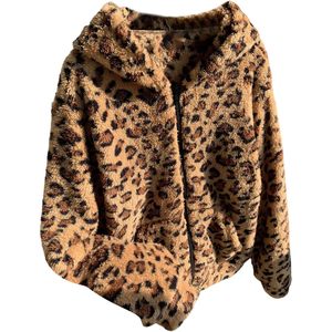 Sudadera con capucha de forro polar con cremallera y estampado de leopardo para mujer, talla grande, para otoño/invierno, antipilling, manga regular, 100% - Product Image 1