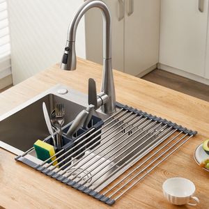 Escurridor de Platos Extensible con 2 Cestas Extraíbles de Acero Inoxidable, Ahorro de Espacio, Multiusos, Organizador de Cocina - Product Image 3