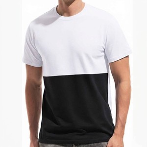 T-shirt pour homme à blocs de couleur, manches courtes, col rond, coupe classique, en coton, design uni, bordure contrastée, tricoté - Product Image 5
