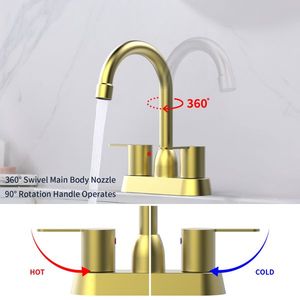 Centerset RV Bathroom Basin Faucets 3-Hole Brushed Gold with 2 Handles Unable to Ship on Weekends - Product Image 3