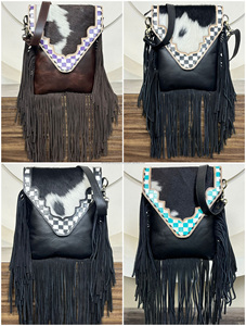 Sac bandoulière en cuir à carreaux fait main et en stock, grand sac à bandoulière en cuir de vache véritable, sac messager pour femme - Product Image 4