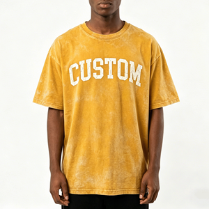 Acid <b>Washed</b> Streetwear Oversized T-Shirts Custom Branding Loose Fit Men Drop Shoulder Tee Short Sleeves Plus Size Boxy T-Shirt - Product Image 1