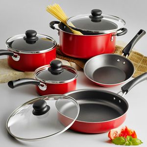 Juego de Ollas y Sartenes Antiadherentes Rojas de 9 Piezas con Tapas, Incluye Sartén para Saltear, Sartenes para Salsas y Olla Holandesa - Product Image 2