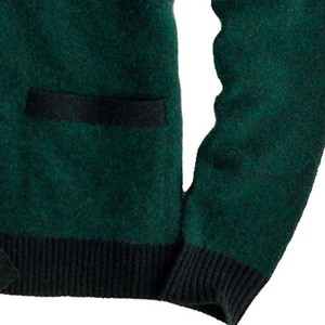 Women's Green Knitted <b>Cardigan</b> V-Neck <b>Long</b> Sleeve Casual Autumn Solid Color <b>Button</b> Front Contrast Trim - Product Image 3