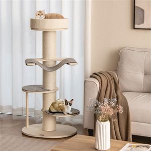 Beige Cat Tree Climbing Frame with Anti-Slip Pads for Scratching & Relaxing for Feline Comfort & Entertainment - Product Image 4