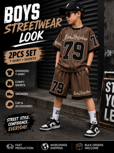 Ensemble de maillot de baseball rayé Los Angeles 79 unisexe, respirant, en polyester, avec <span class=keywords><strong>short</strong></span>, col rond, manches courtes, pour enfants, idéal pour l'été et le sport - Product Image 2