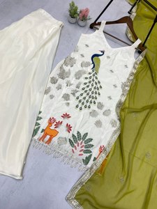 ชุด dupatta อินเทรนด์สำหรับเสื้อครีปหนาพิเศษสำหรับผู้หญิงและเด็กผู้หญิงใส่ทำงานปักลาย - Product Image 4