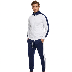 Chándal Deportivo para Hombre en Blanco y Azul Marino, Manga Larga, Cierre de Cremallera, Cuello Alto, Estilo Deportivo, Otoñal, Corte Regular, Peso Medio, Poliéster y Algodón - Product Image 4