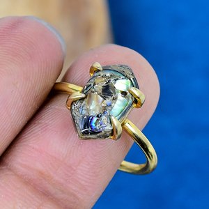 Natural Abalone Copper Pearl Hexagon Shape Gemstone <b>Ring</b> Handmade 18k Gold Micron Over 925 Sterling Silver - Product Image 3