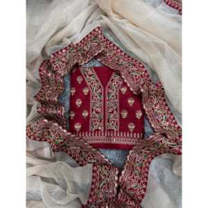 Sari de fiesta chino tradicional de diseñador con bordado elegante y borde de encaje - Product Image 4