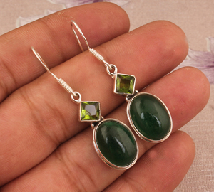 Natural Malachite Peridot <b>Earrings</b> 925 Sterling Silver Handmade Multi-Gemstone Jewelry Wholesale <b>Green</b> Stone Dangle <b>Earrings</b> - Product Image 2